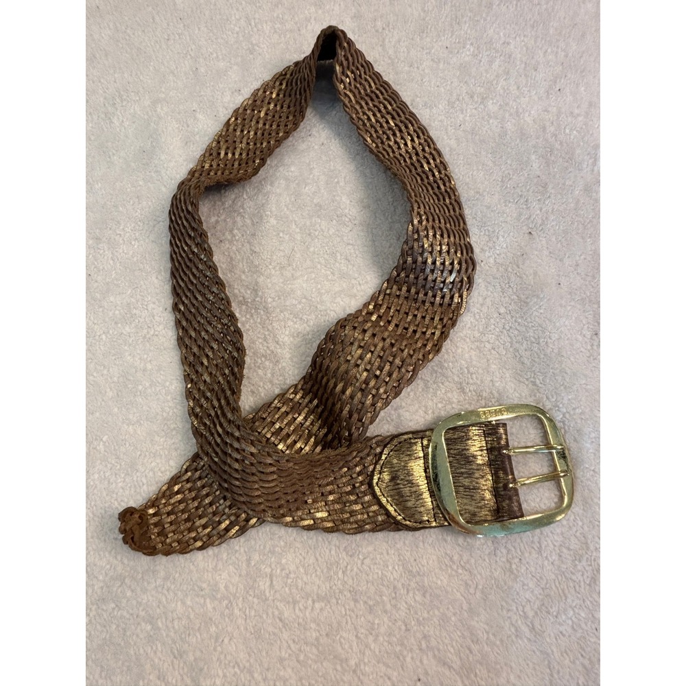 Guess‎ Vintage Braided Leather Belt Metallic Bronze Gold Woven Wide XL 910017